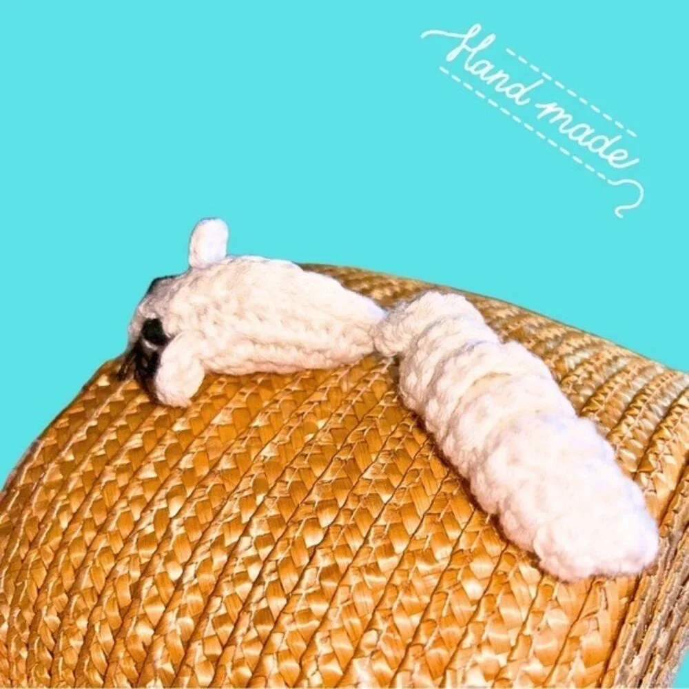 Cat Toy 100% Cotton Crochet Handmade Natural Material Soft on Paws Curly-Q Tail